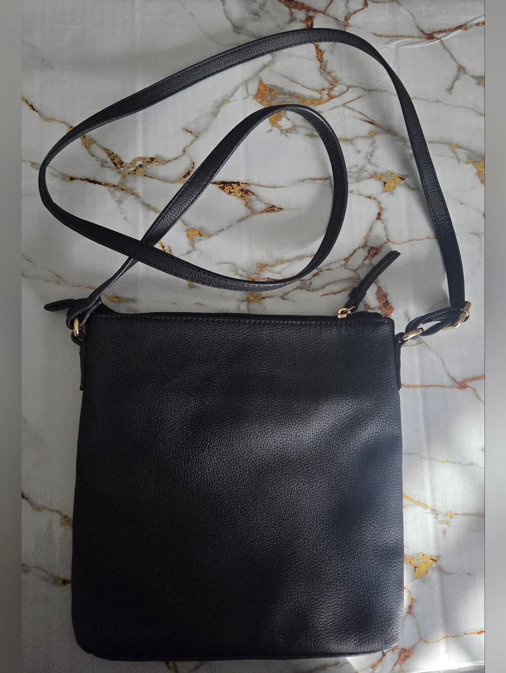 Tommy Hilfiger Black Pebbled Leather Messenger Bag with Logo